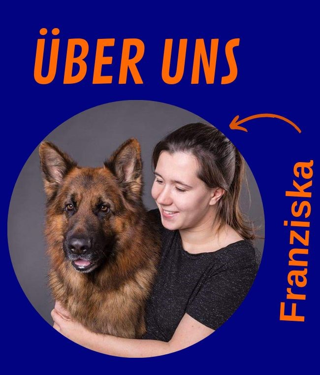 Franziska Weiß sitzend mit ihrem Schäferhundrüden Sioux von der Bischofseiche auf dem Schoß